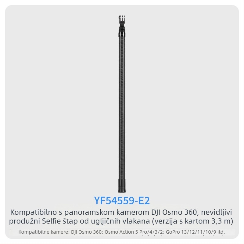 7-segmentna teleskopna selfie palica od karbonskih vlakana i aluminijske legure, s 1/4 inčnim navojem i za akcijsku kameru, nosivost ispod 2 kg