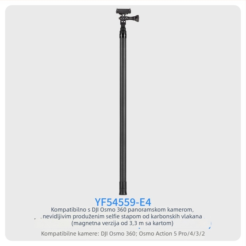 7-segmentna teleskopna selfie palica od karbonskih vlakana i aluminijske legure, s 1/4 inčnim navojem i za akcijsku kameru, nosivost ispod 2 kg