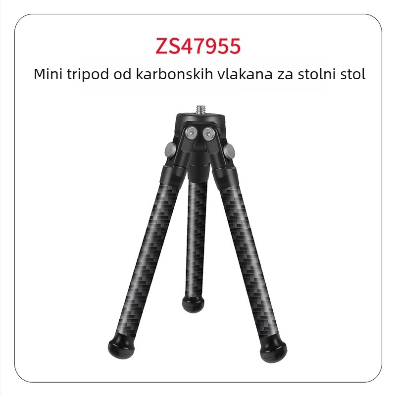 7-segmentna teleskopna selfie palica od karbonskih vlakana i aluminijske legure, s 1/4 inčnim navojem i za akcijsku kameru, nosivost ispod 2 kg