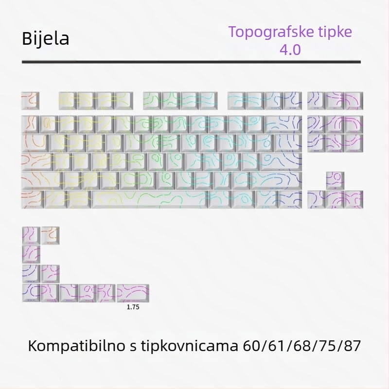 Bočno gravirane prozirne kapice tipki za tipkovnice s rasporedom 61/68/75/84/87 tipki; bez pozadinskog osvjetljenja; nisu vodootporne