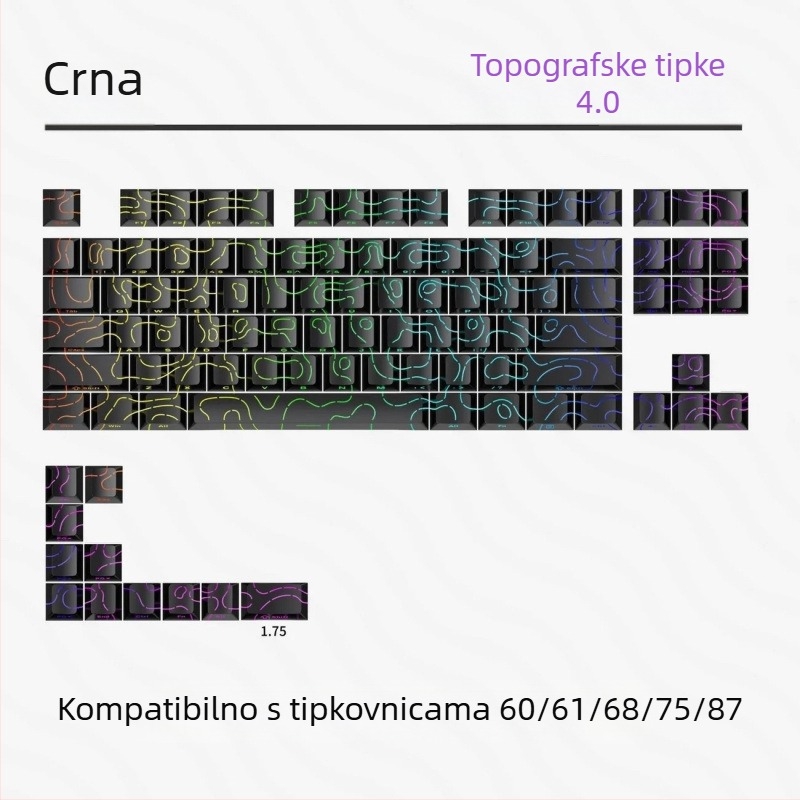 Bočno gravirane prozirne kapice tipki za tipkovnice s rasporedom 61/68/75/84/87 tipki; bez pozadinskog osvjetljenja; nisu vodootporne