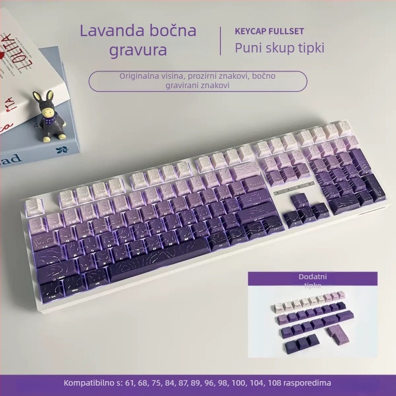 Bočno gravirane prozirne kapice tipki za tipkovnice s rasporedom 61/68/75/84/87 tipki; bez pozadinskog osvjetljenja; nisu vodootporne