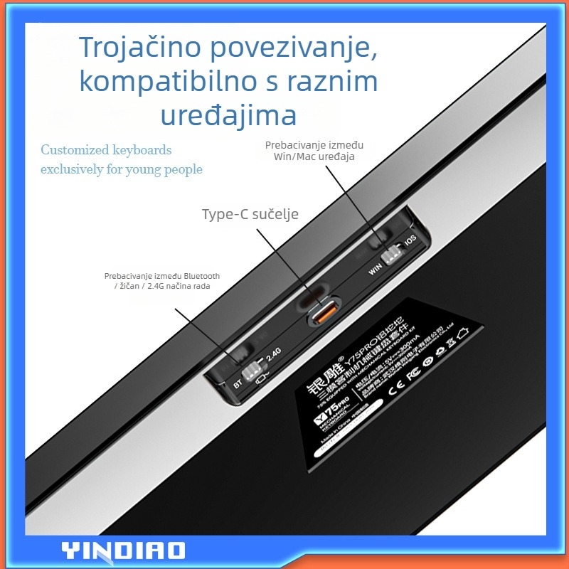 Mehanička tipkovnica, 81 tipki, bežična tri-modna povezanost, kućište od aluminijske legure, linearni prekidači.
