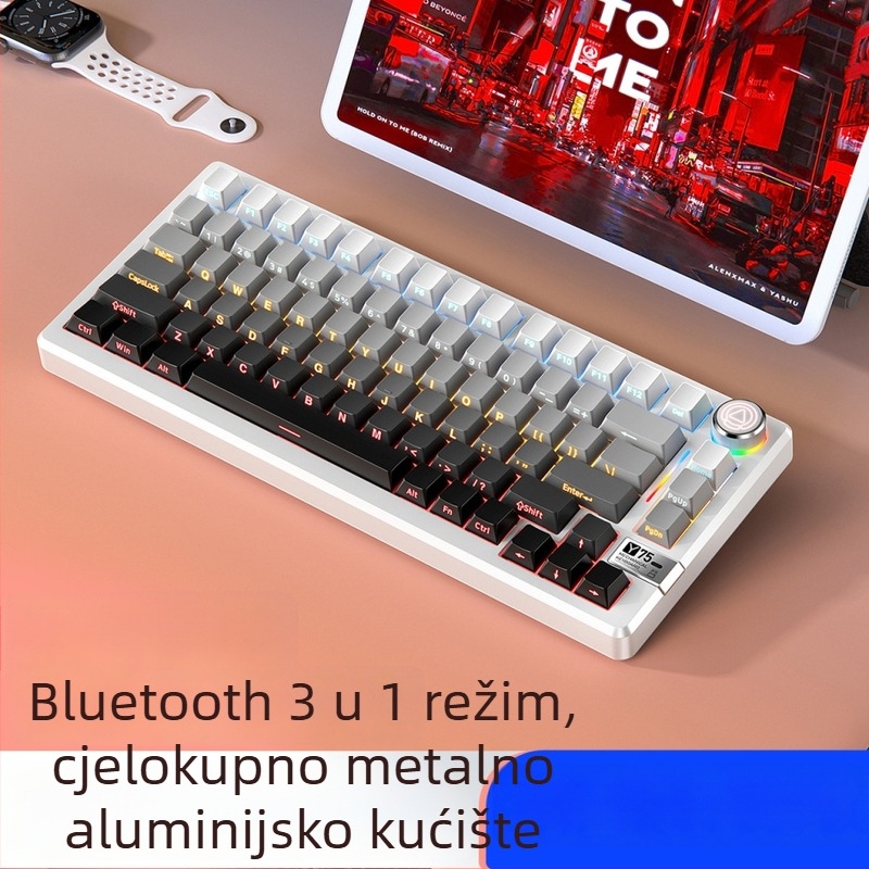 Mehanička tipkovnica, 81 tipki, bežična tri-modna povezanost, kućište od aluminijske legure, linearni prekidači.