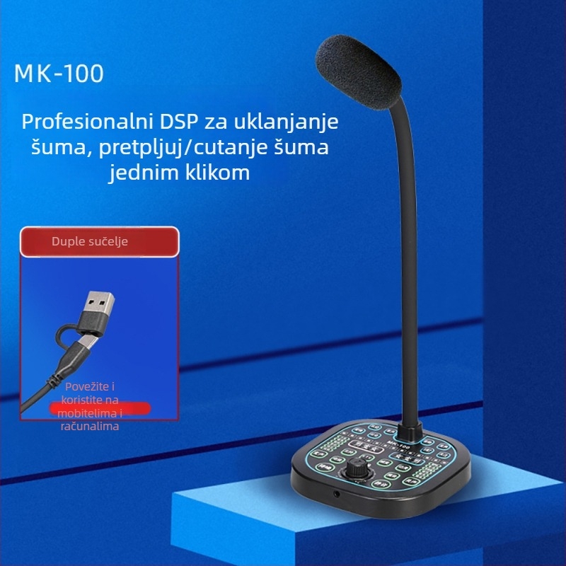 Mini USB zvučna kartica s promjenom glasa za live streaming na mobitelu i PC-u — Model i9, ugrađena baterija 500–800mAh, Bluetooth 4.0, frekvencijski raspon 100Hz–20kHz, SNR ≥60dB
