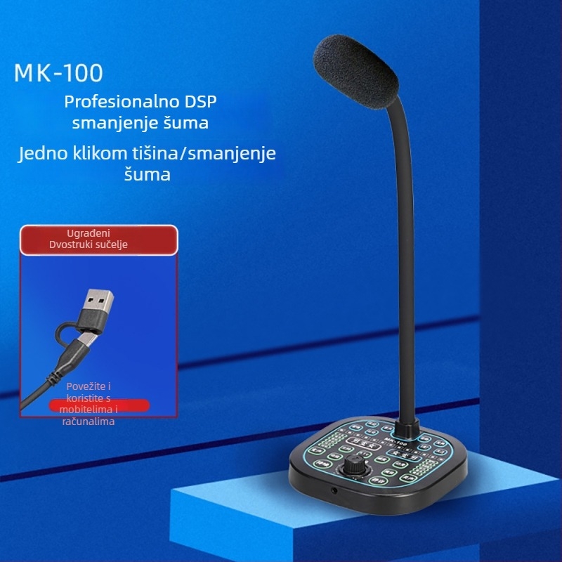 Mini USB zvučna kartica s promjenom glasa za live streaming na mobitelu i PC-u — Model i9, ugrađena baterija 500–800mAh, Bluetooth 4.0, frekvencijski raspon 100Hz–20kHz, SNR ≥60dB