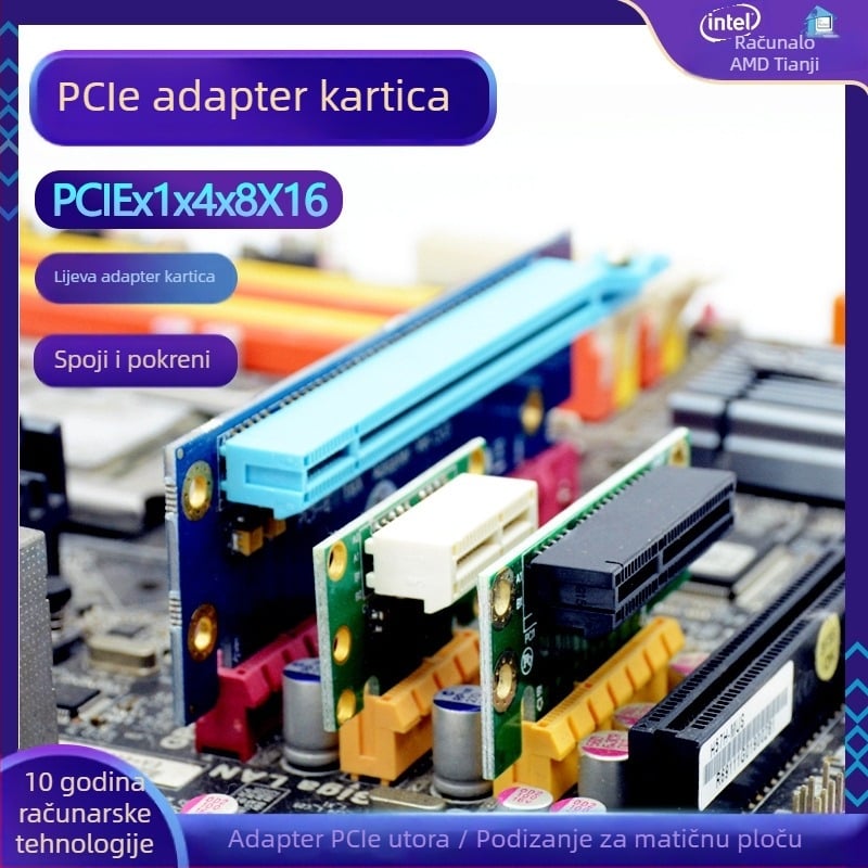 PCIe upravljačka karta za PCIe utore x1/x4/x8/x16 – lijevi adapter za matičnu ploču, bakreno jezgro, model 01