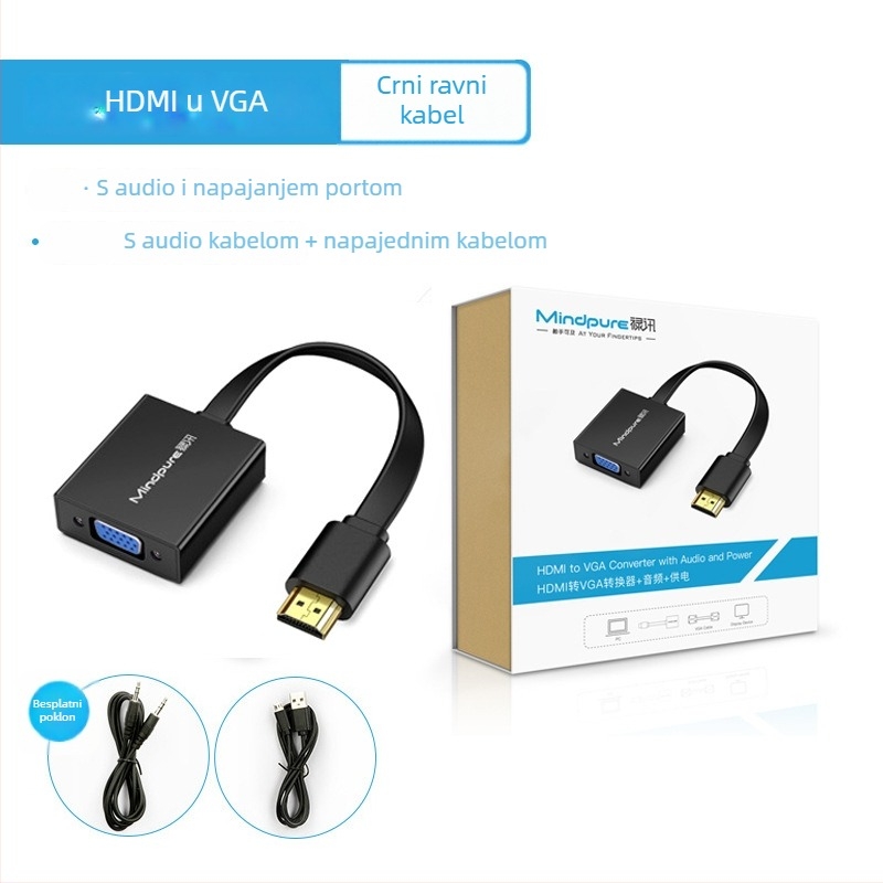 HDMI na VGA adapter sa zvukom, kabel duljine 0,15 m, ABS kućište, zlatni konektor, bakar bez kisika