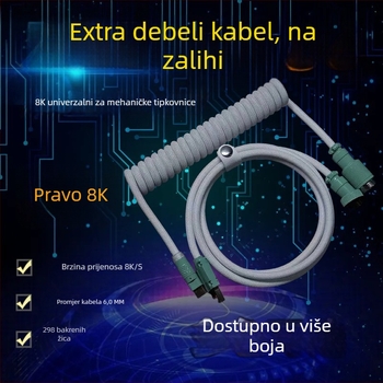 8K magnetski kabel za mehaničku tipkovnicu s avionskim konektorom, prilagođeni USB gaming kabel