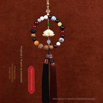 Auto privjesak s 18 Bodhi perlica – vintage drveni unutarnji ukras