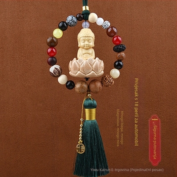 Auto privjesak s 18 Bodhi perlica – vintage drveni unutarnji ukras