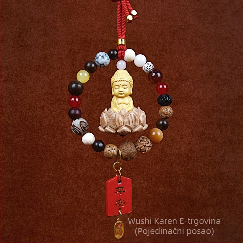 Auto privjesak s 18 Bodhi perlica – vintage drveni unutarnji ukras