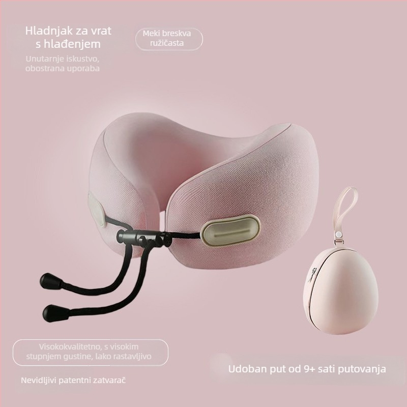 Putni jastuk u obliku U za vrat s memory foam punjenjem, navlaka od Ice Silk, moderni minimalistički stil, pogodan za djecu i odrasle