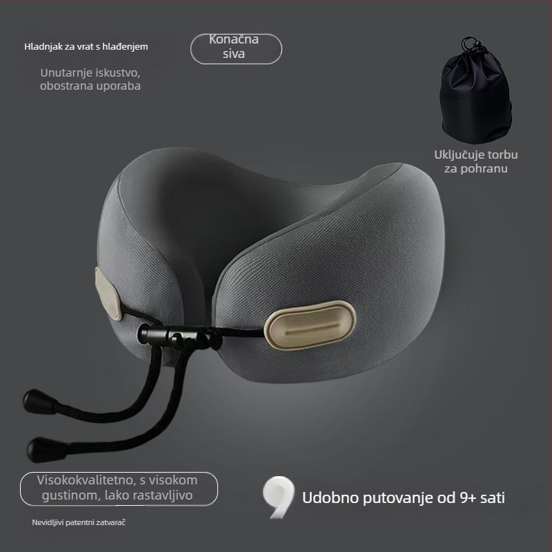 Putni jastuk u obliku U za vrat s memory foam punjenjem, navlaka od Ice Silk, moderni minimalistički stil, pogodan za djecu i odrasle