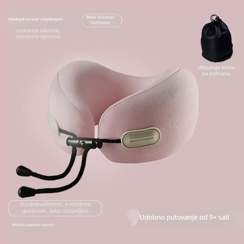 Putni jastuk u obliku U za vrat s memory foam punjenjem, navlaka od Ice Silk, moderni minimalistički stil, pogodan za djecu i odrasle
