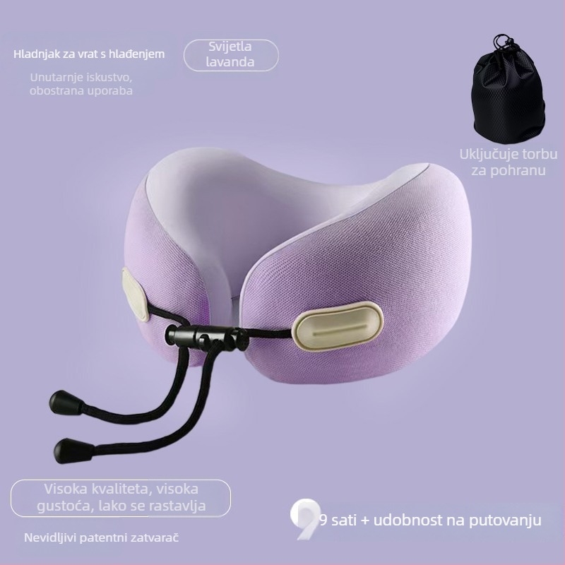 Putni jastuk u obliku U za vrat s memory foam punjenjem, navlaka od Ice Silk, moderni minimalistički stil, pogodan za djecu i odrasle