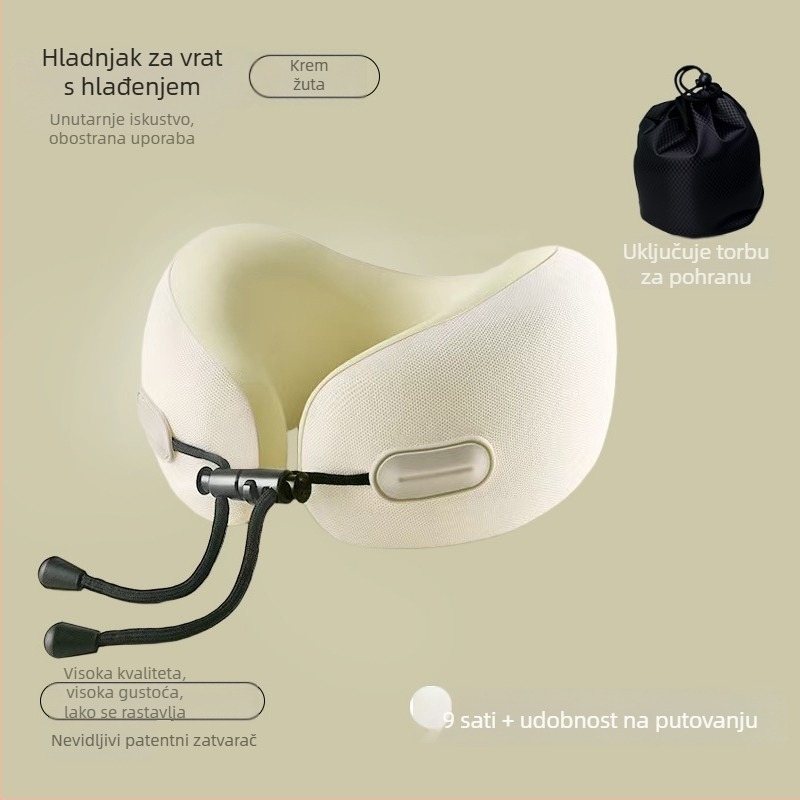 Putni jastuk u obliku U za vrat s memory foam punjenjem, navlaka od Ice Silk, moderni minimalistički stil, pogodan za djecu i odrasle