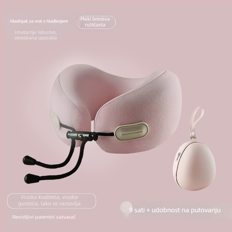 Putni jastuk u obliku U za vrat s memory foam punjenjem, navlaka od Ice Silk, moderni minimalistički stil, pogodan za djecu i odrasle