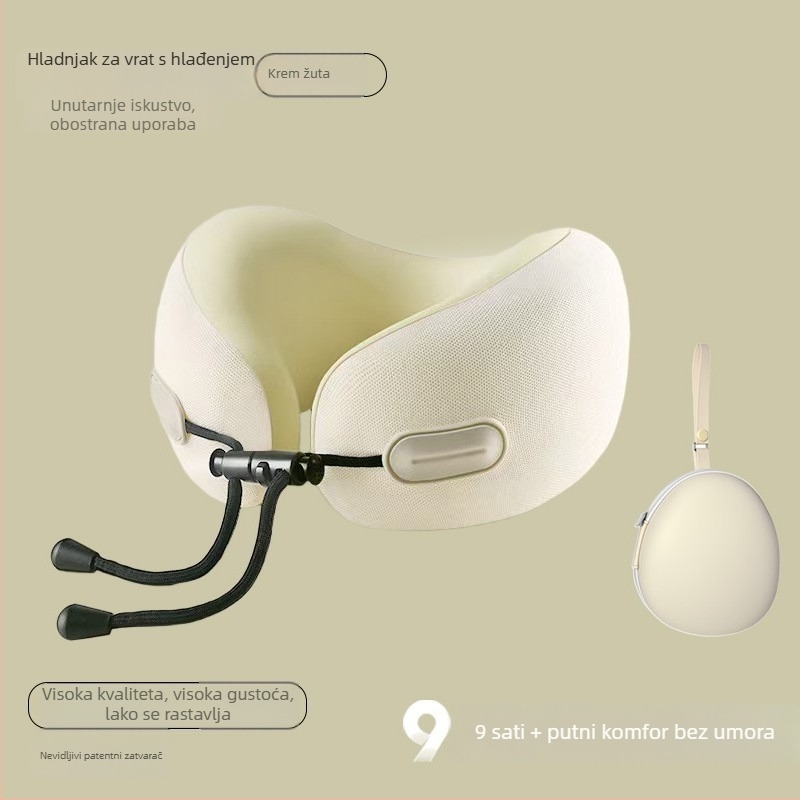 Putni jastuk u obliku U za vrat s memory foam punjenjem, navlaka od Ice Silk, moderni minimalistički stil, pogodan za djecu i odrasle