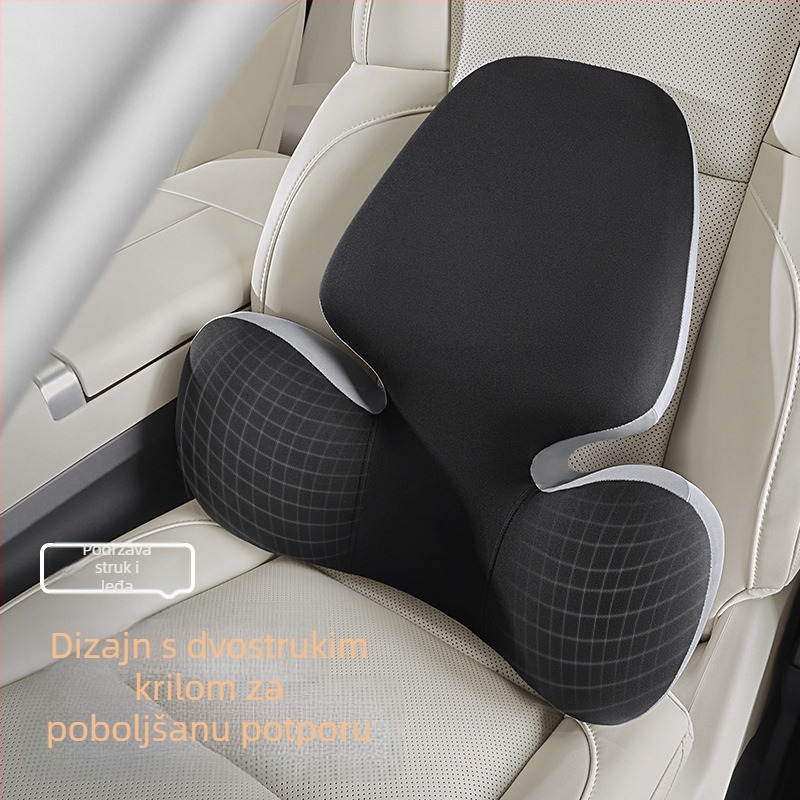 Auto jastuk za glavu i lumbalni jastuk za vožnju, podrška vrata, punilo od memorijske pamucne, vanjski materijal najlon-spandeks, univerzalna prilagodba za sve sezone