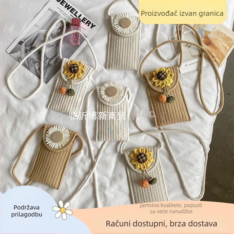 Ženska pamučna tkana crossbody torba s cvjetnim uzorkom, vertikalni kvadratni oblik, zatvaranje poklopcem, jedna naramenica