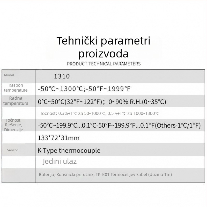YD1310 digitalni termometar - industrijski elektronički termometar s NR sondom, raspon 0–1300°C, rezolucija 0.5°C, točnost Klase 1.0