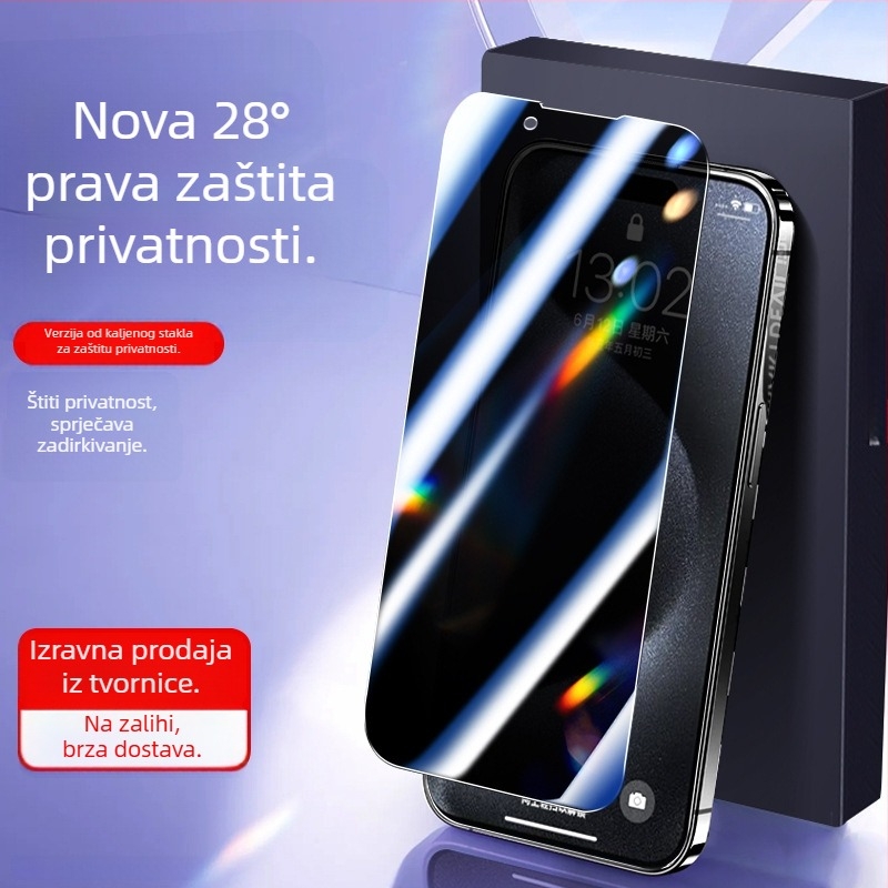 Staklena zaštita zaslona od kaljenog stakla s zaštitom privatnosti za iPhone, potpuno pokrivanje