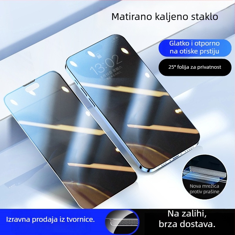 Staklena zaštita zaslona od kaljenog stakla s zaštitom privatnosti za iPhone, potpuno pokrivanje