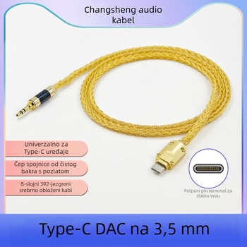 Type-C na 3,5 mm audio kabel, Changsheng, bakreni vodič s premazom srebra, oksigen-free bakreni vodič, ROHS potvrda