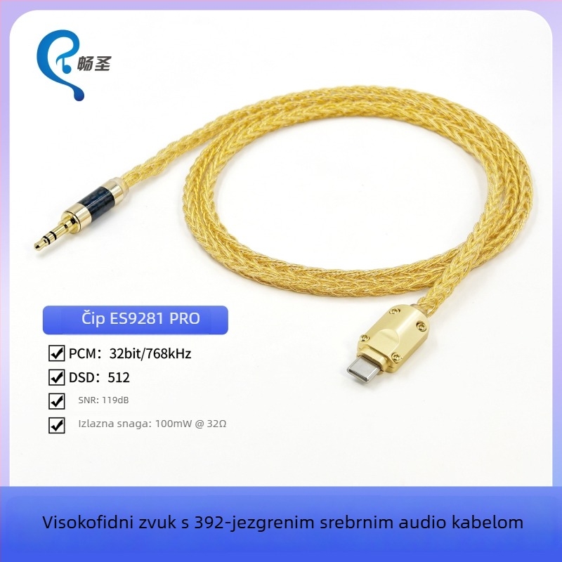 Type-C na 3,5 mm audio kabel, Changsheng, bakreni vodič s premazom srebra, oksigen-free bakreni vodič, ROHS potvrda
