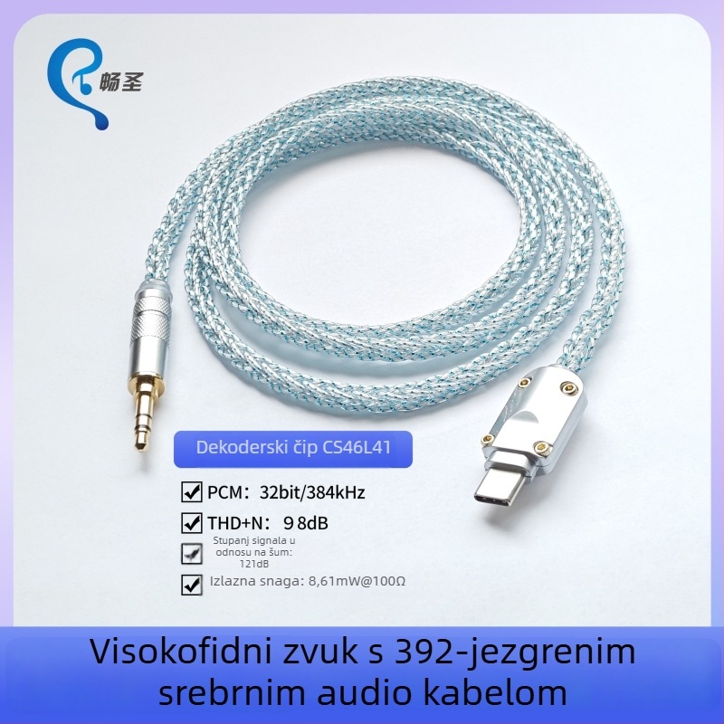 Type-C na 3,5 mm audio kabel, Changsheng, bakreni vodič s premazom srebra, oksigen-free bakreni vodič, ROHS potvrda