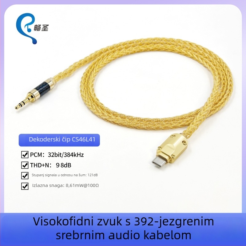 Type-C na 3,5 mm audio kabel, Changsheng, bakreni vodič s premazom srebra, oksigen-free bakreni vodič, ROHS potvrda