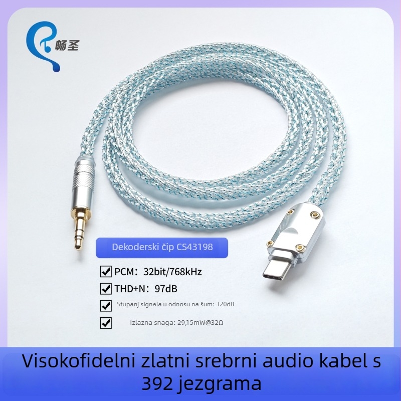 Type-C na 3,5 mm audio kabel, Changsheng, bakreni vodič s premazom srebra, oksigen-free bakreni vodič, ROHS potvrda
