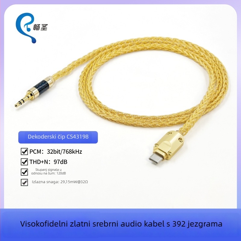 Type-C na 3,5 mm audio kabel, Changsheng, bakreni vodič s premazom srebra, oksigen-free bakreni vodič, ROHS potvrda
