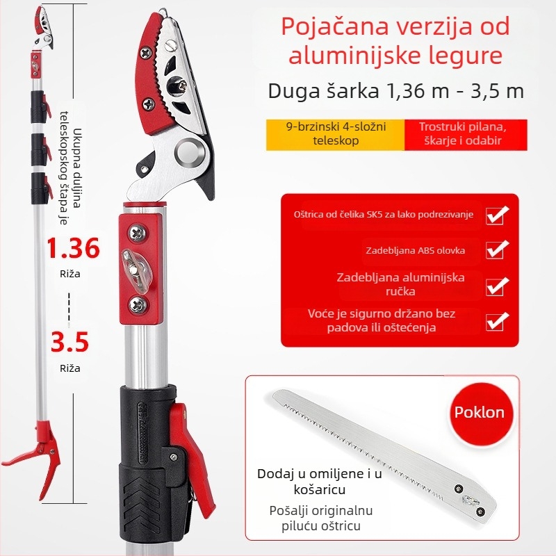 Teleskopijske škare za branje voća s produženim dometom za visoke grane; MYTEC; pogodne za lychee, loquat i longan
