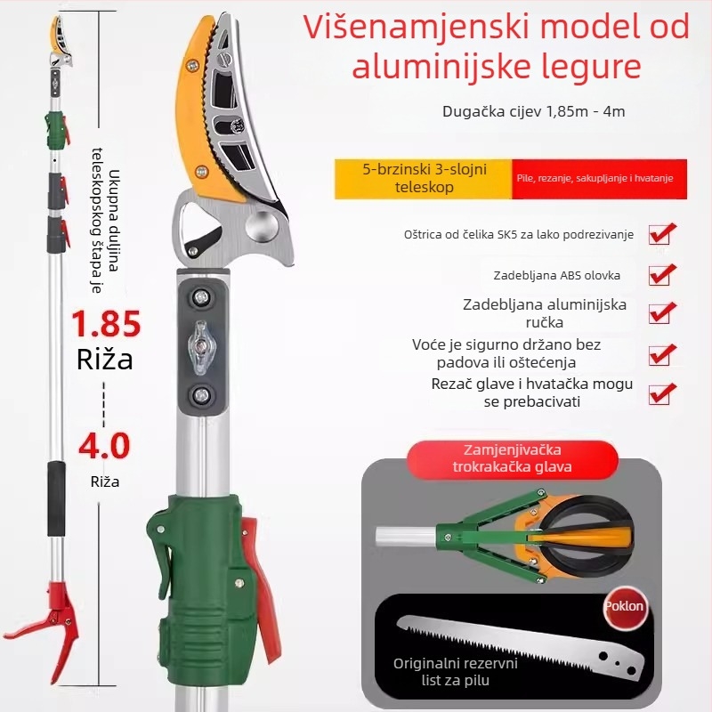 Teleskopijske škare za branje voća s produženim dometom za visoke grane; MYTEC; pogodne za lychee, loquat i longan