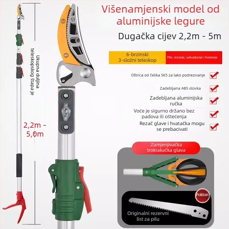 Teleskopijske škare za branje voća s produženim dometom za visoke grane; MYTEC; pogodne za lychee, loquat i longan