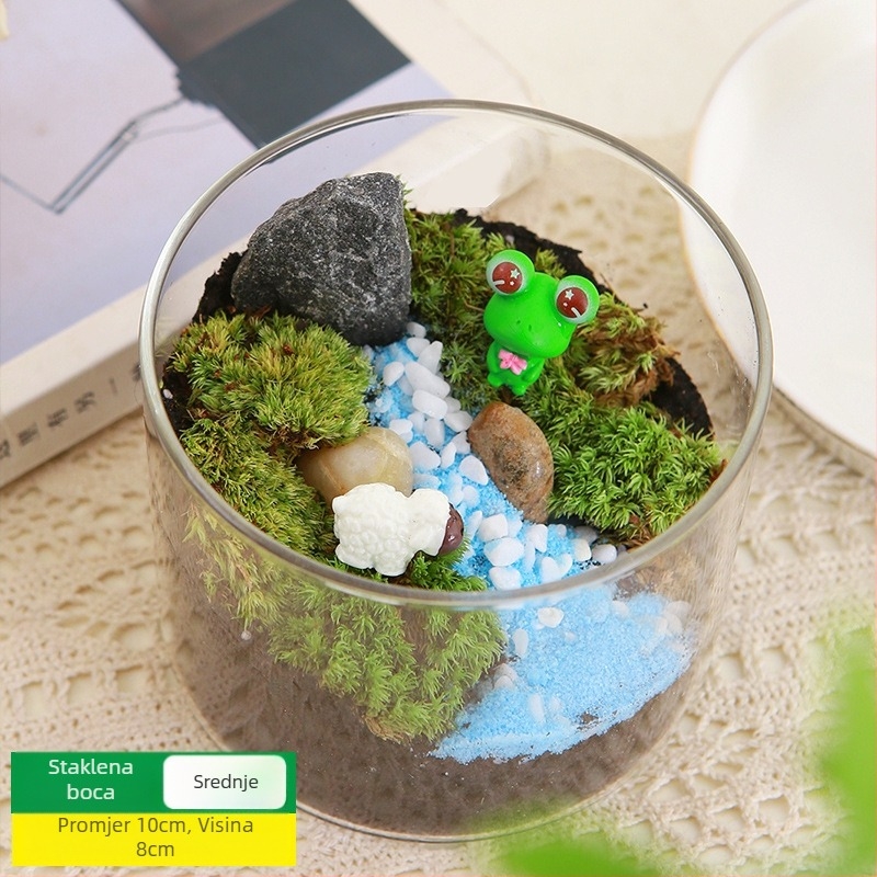 DIY set za mikros pejzaž s mahovinom — materijali za cilindričnu bočicu, kreativni obiteljski radovi, mini zelene biljke, poslovni poklon