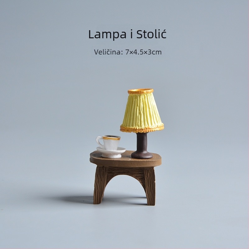 Mačka u crtani stil, stolna lampa od sintetičke smole, mini pejzaž bonsai