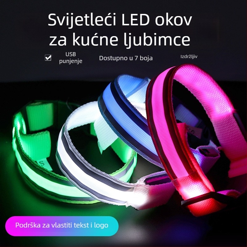 LED ogrlica za pse protiv gubitka, USB punjenje i reflektirajući materijal