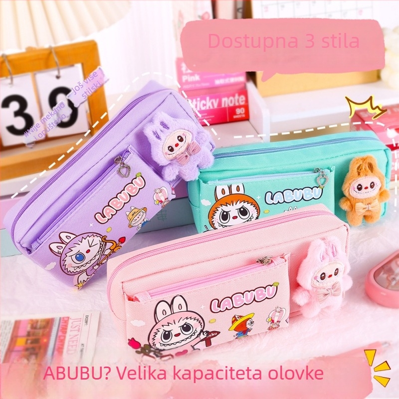 Labubu pernica s karikaturnim uzorkom, od platna, velika kapaciteta, korejska verzija