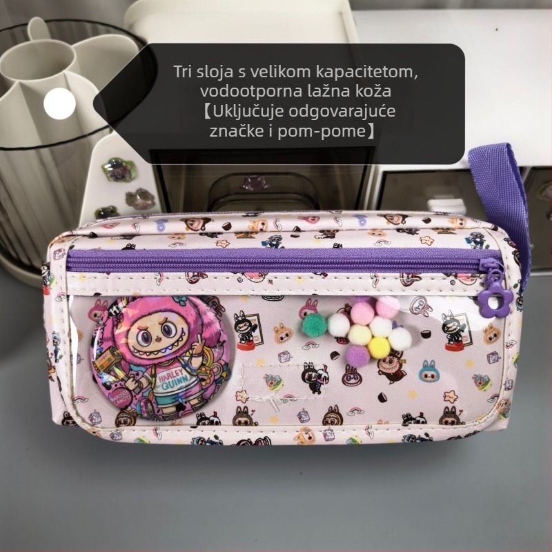 Labubu pernica s karikaturnim uzorkom, od platna, velika kapaciteta, korejska verzija