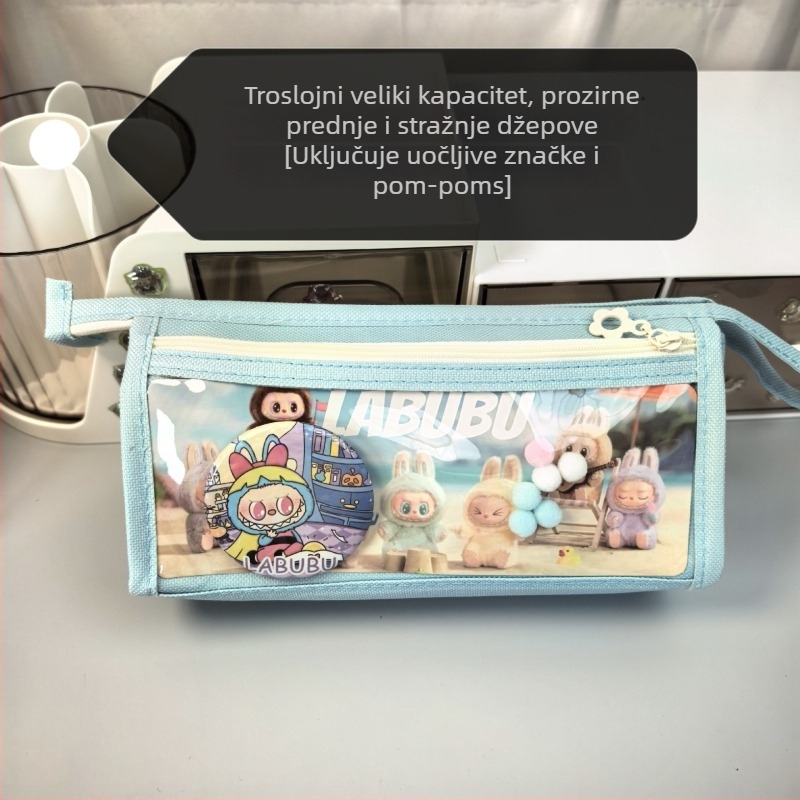 Labubu pernica s karikaturnim uzorkom, od platna, velika kapaciteta, korejska verzija