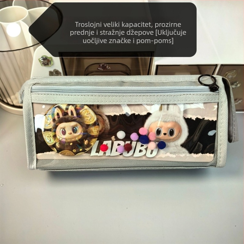 Labubu pernica s karikaturnim uzorkom, od platna, velika kapaciteta, korejska verzija