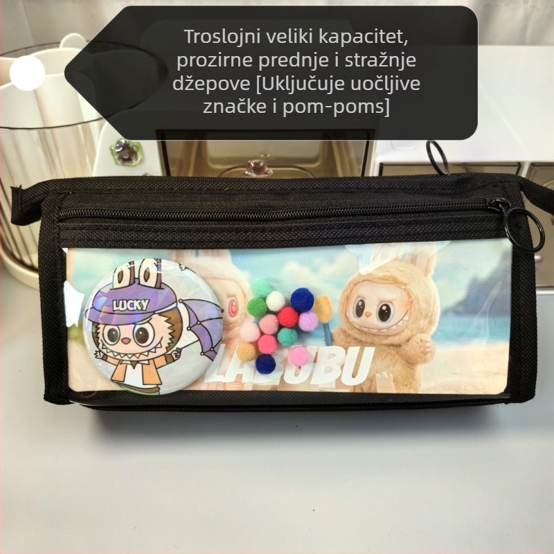 Labubu pernica s karikaturnim uzorkom, od platna, velika kapaciteta, korejska verzija