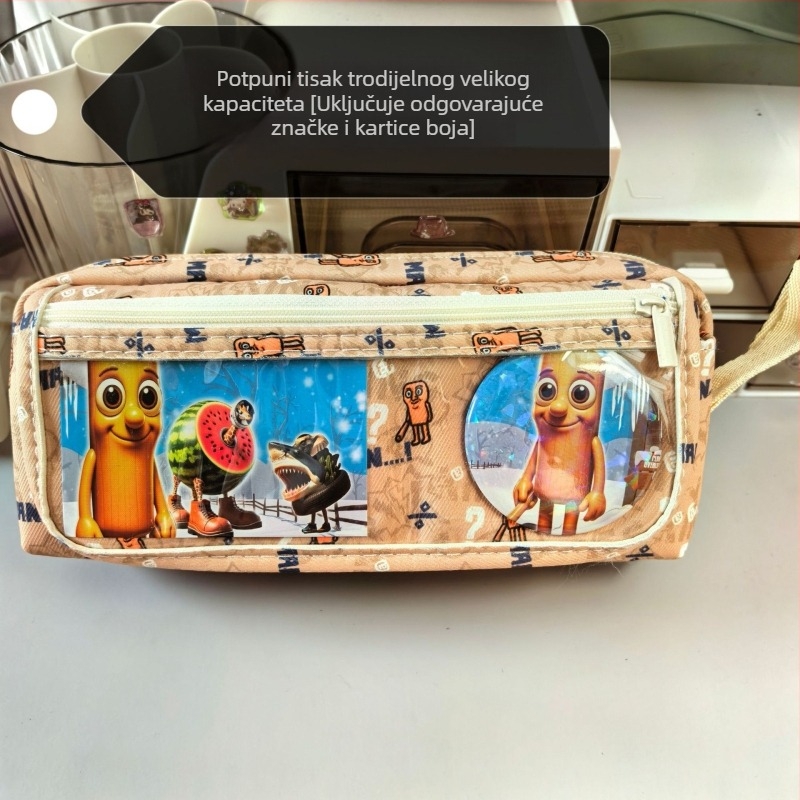 Labubu pernica s karikaturnim uzorkom, od platna, velika kapaciteta, korejska verzija