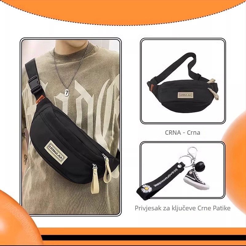 Muška crossbody torba – ulični stil, Oxford tkanina, uzorak s slovima, podstava poliester
