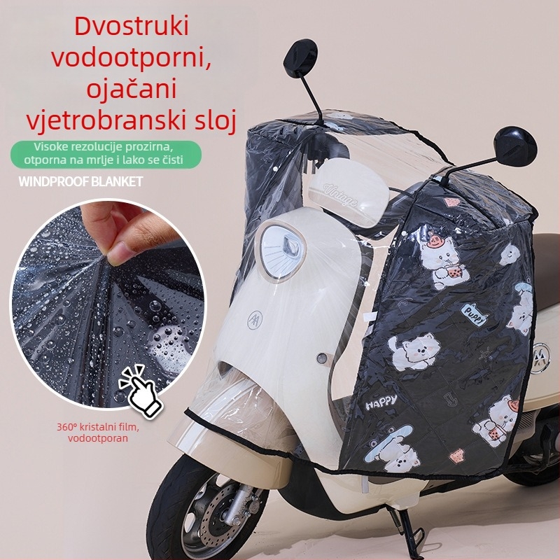 Prednje vjetrobransko staklo za električno vozilo – prozirno, vodootporno, zaštita od sunca; model 001; pogodno za motocikle sa retrovizorom i bez košarice; materijal: Oxford platno + plastika