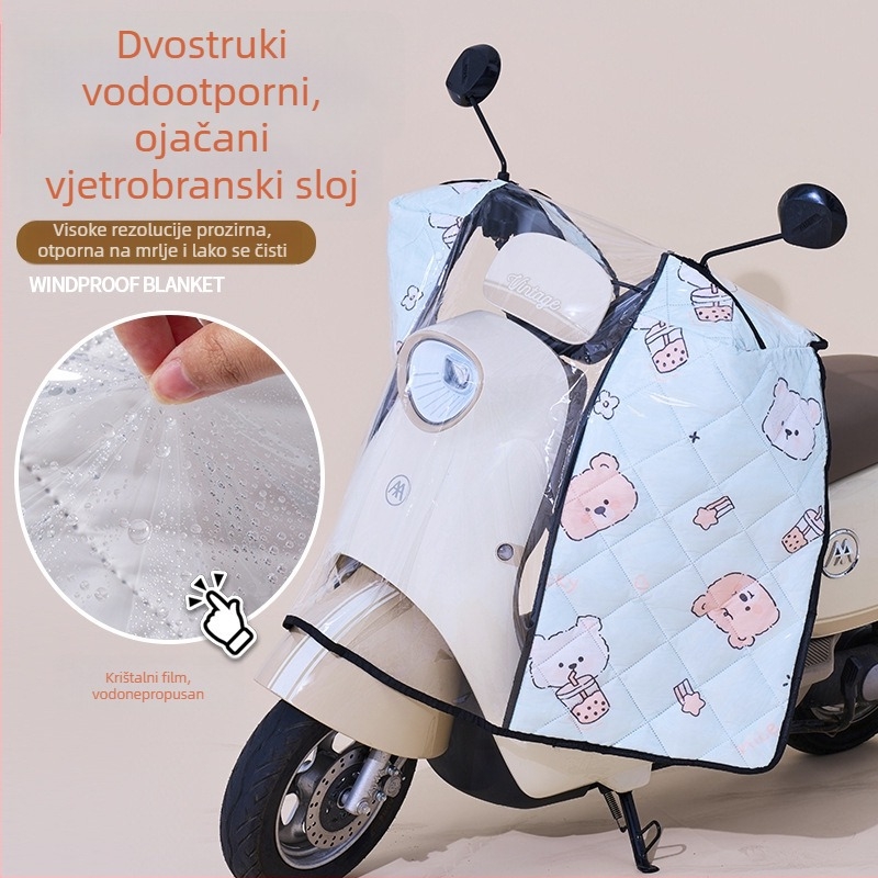 Prednje vjetrobransko staklo za električno vozilo – prozirno, vodootporno, zaštita od sunca; model 001; pogodno za motocikle sa retrovizorom i bez košarice; materijal: Oxford platno + plastika