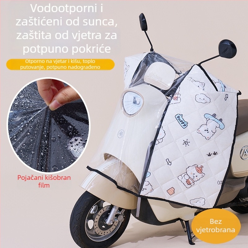 Prednje vjetrobransko staklo za električno vozilo – prozirno, vodootporno, zaštita od sunca; model 001; pogodno za motocikle sa retrovizorom i bez košarice; materijal: Oxford platno + plastika